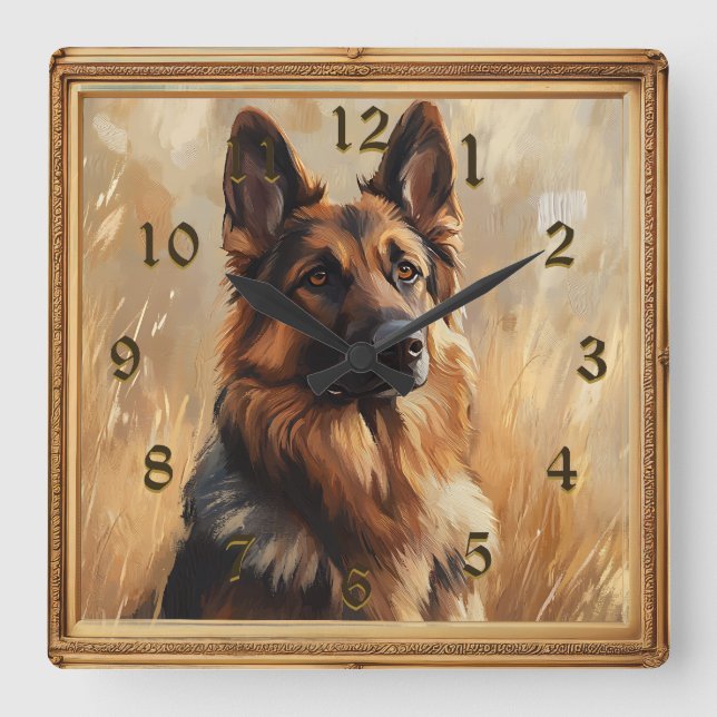 German Shepherd 2 Painting Look Square Wall Clock (Front)