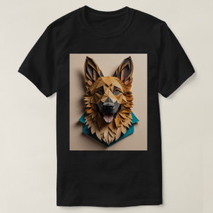 German Shepherd 3D Paper Art Design T-shirt 