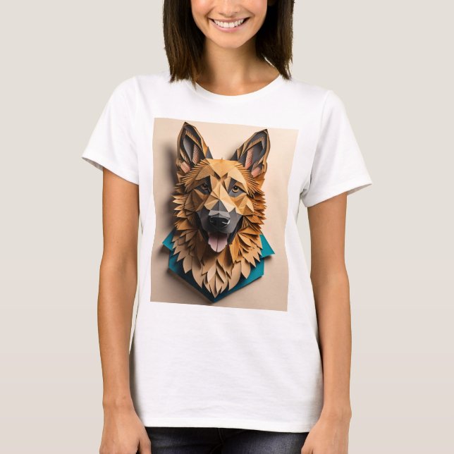 German Shepherd 3D Paper Art Design T-shirt  (Front)