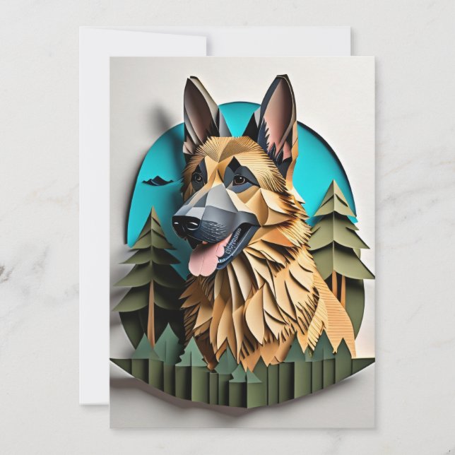 German Shepherd 3D Paper Art Design T-shirt  Invitation (Front)