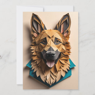 German Shepherd 3D Paper Art Design T-shirt Invitation