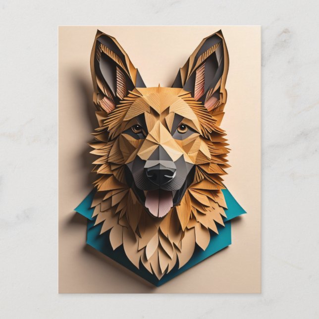 German Shepherd 3D Paper Art Design T-shirt  Postcard (Front)