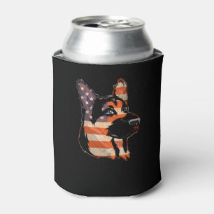 German Shepherd 4th of July American Flag Can Cooler