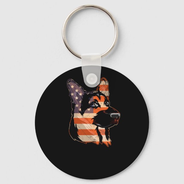 German Shepherd 4th of July American Flag Key Ring (Front)