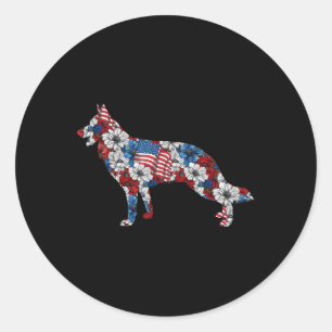 German Shepherd 4th Of July Flower American Flag P Classic Round Sticker