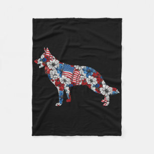 German Shepherd 4th Of July Flower American Flag P Fleece Blanket