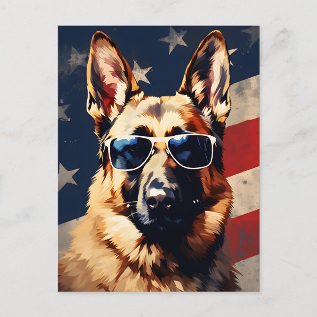 German Shepherd 4th of July Independence day Postcard (Front)