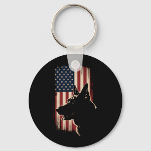 German Shepherd Aamerican Flag 4th Of July Patriot Key Ring
