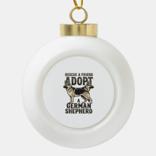 German Shepherd Adoption Vintage Rescue Dog Shirt Ceramic Ball Christmas Ornament