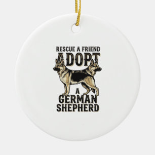 German Shepherd Adoption Vintage Rescue Dog Shirt Ceramic Tree Decoration