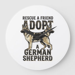 German Shepherd Adoption Vintage Rescue Dog Shirt Large Clock