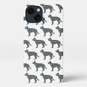 German Shepherd Alsatian Dog Silhouette Grid White iPhone 13 Case