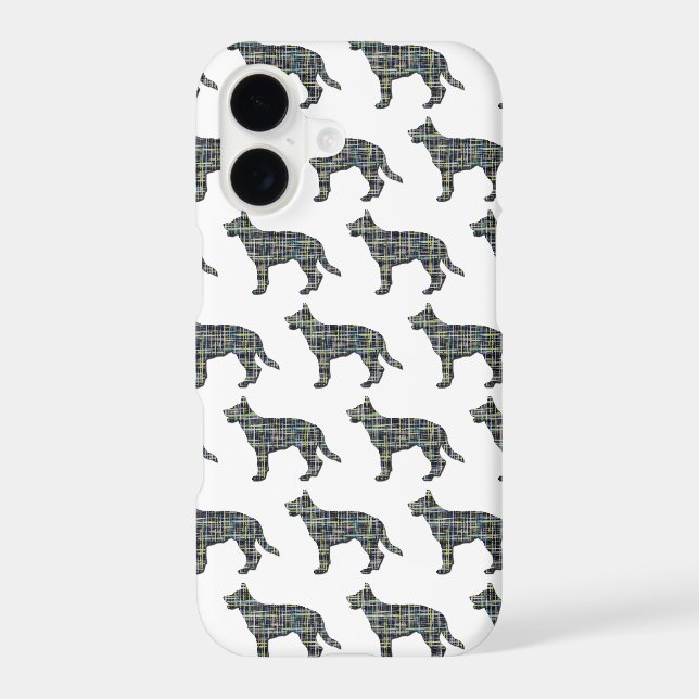 German Shepherd Alsatian Dog Silhouette Grid White iPhone Case (Back)