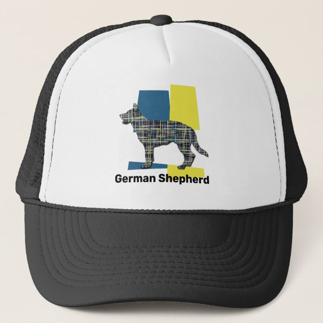 German Shepherd Alsatian Silhouette Dog Tri Grid Trucker Hat (Front)