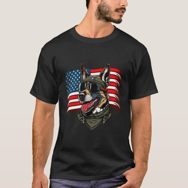 German Shepherd American Dog Soldier 4Th Of July T-Shirt (Front)