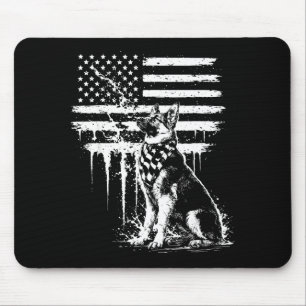German shepherd american flag 4th of july dog love mouse mat