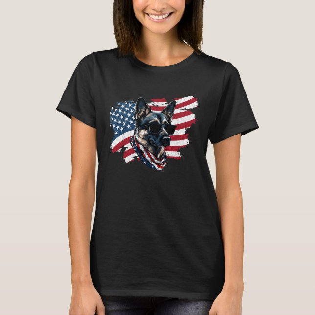 German Shepherd American Flag 4th Of July USA Cani T-Shirt (Front)