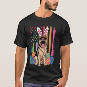 German Shepherd American Flag Easter Eggs Bunny Ea T-Shirt