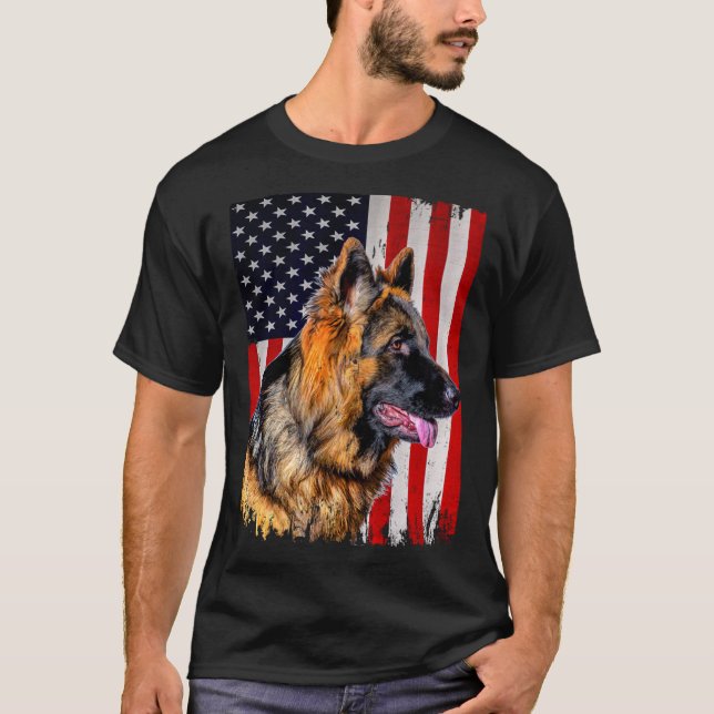 German Shepherd American Flag German Shepherd T-Shirt (Front)