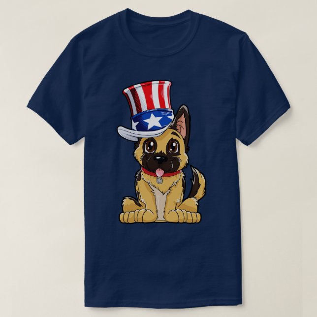 German Shepherd American Flag Hat T  4th of July D T-Shirt (Design Front)