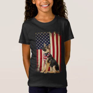 German Shepherd American Flag Independence 4th of  T-Shirt