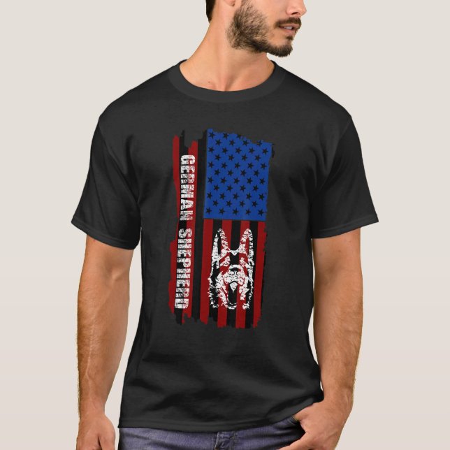 German Shepherd American Flag Protective Dog T-Shirt (Front)