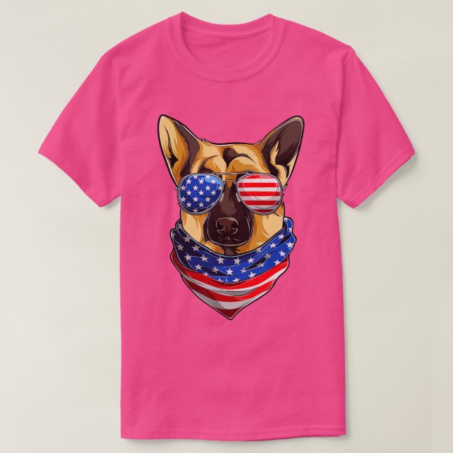 German Shepherd American Flag s, July Fourth Polic T-Shirt (Design Front)