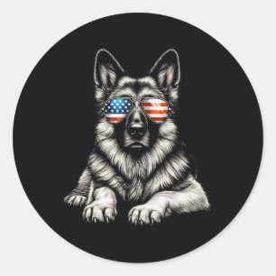 German Shepherd American Flag Sungles Patriotic  Classic Round Sticker