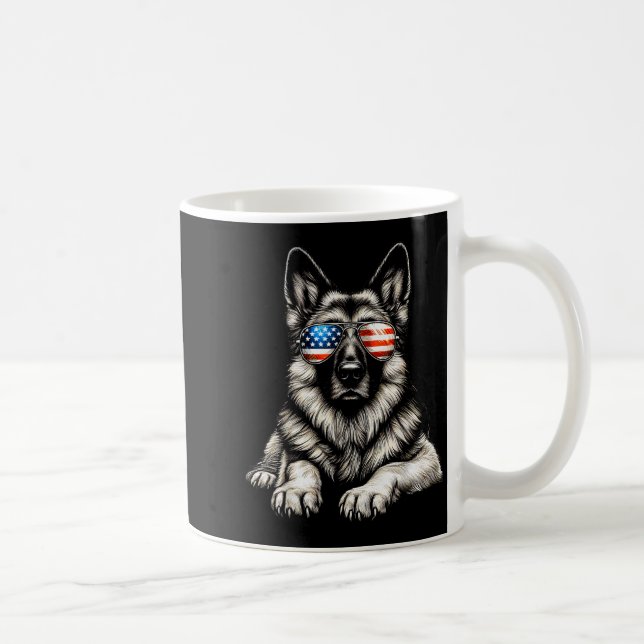 German Shepherd American Flag Sungles Patriotic  Coffee Mug (Right)