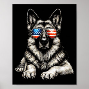 German Shepherd American Flag Sungles Patriotic  Poster
