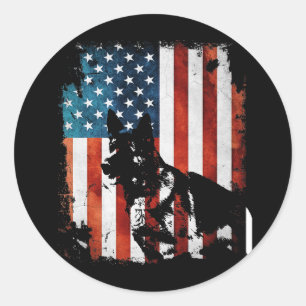 German Shepherd American Flag USA Patriotic Dog Classic Round Sticker