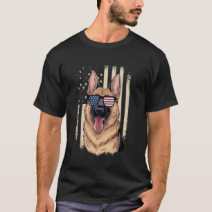 German Shepherd American Sunglasses Flag K-9 Pet 4 T-Shirt