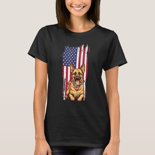 German Shepherd American USA Flag 4th of July Dog T-Shirt (Front)