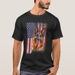 German Shepherd American Usa Flag 4th Of July Four T-Shirt