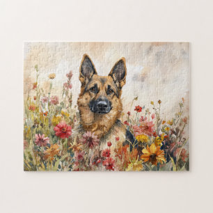 German Shepherd Among Vibrant Wildflowers Jigsaw Puzzle