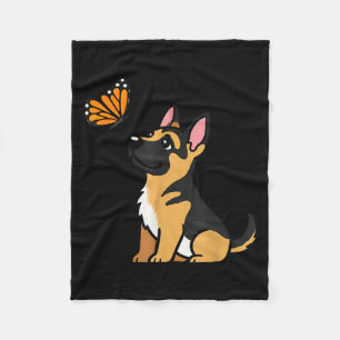 German Shepherd And Butterfly Cute Dog Butterfly Fleece Blanket