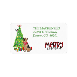 German Shepherd and Christmas Tree Return Address Label
