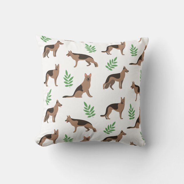 German Shepherd and Greenery Pattern Cushion (Front)