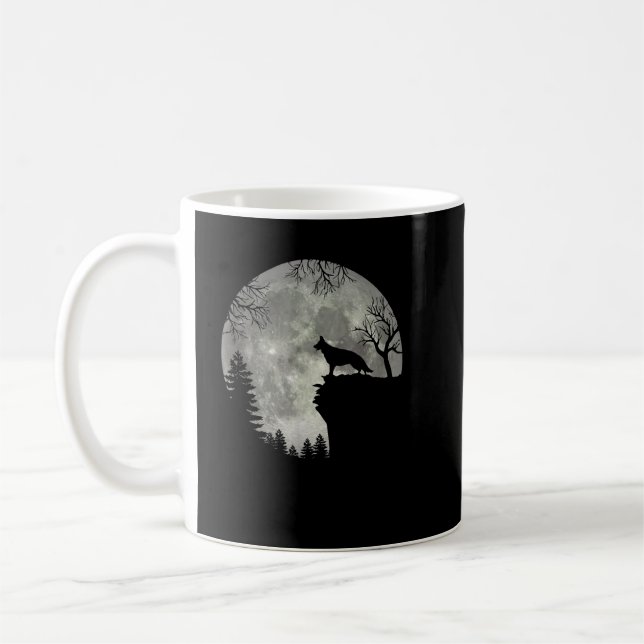 German Shepherd And Moon Halloween Coffee Mug (Left)