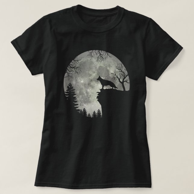 German Shepherd And Moon Halloween T-Shirt (Design Front)