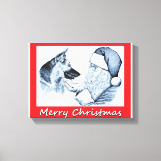 German Shepherd and Santa Claus Canvas Print