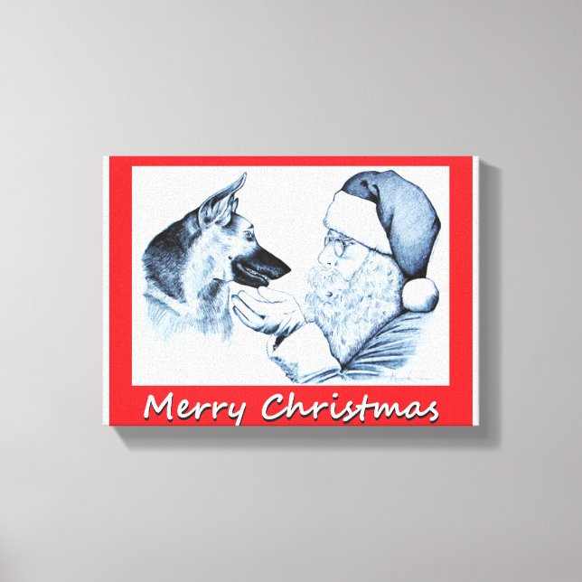 German Shepherd and Santa Claus Canvas Print (Front)