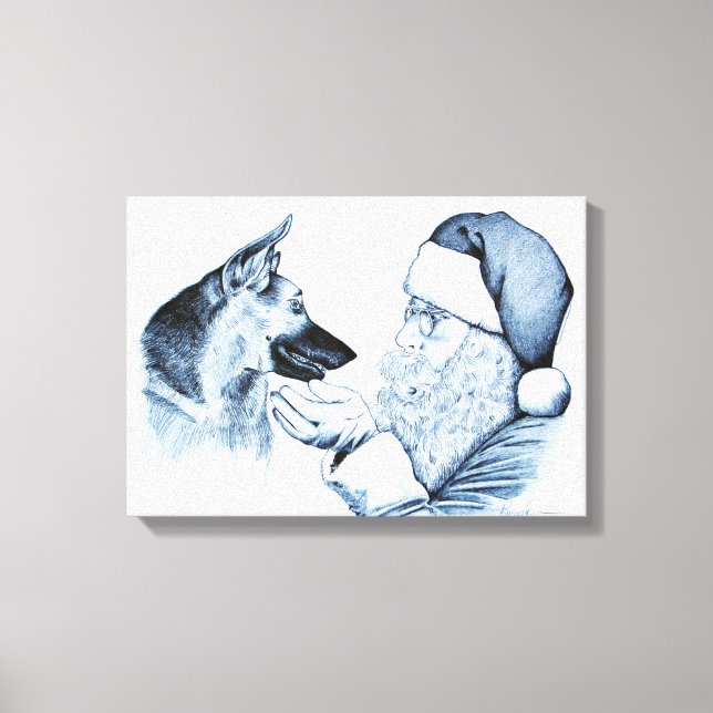 German Shepherd and Santa Claus Canvas Print (Front)