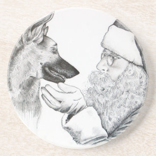German Shepherd and Santa Claus Coaster
