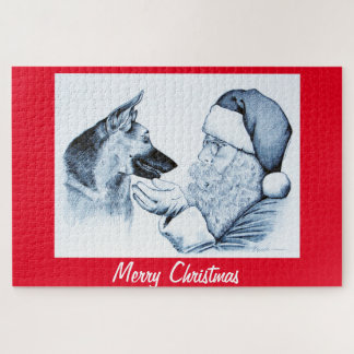 German Shepherd and Santa Claus for Christmas Jigsaw Puzzle