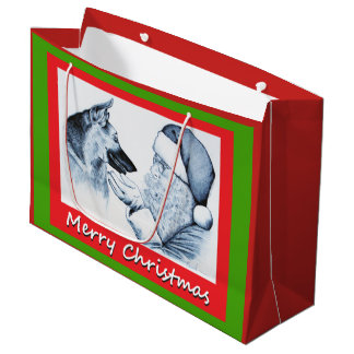 German Shepherd and Santa Claus for Christmas Large Gift Bag
