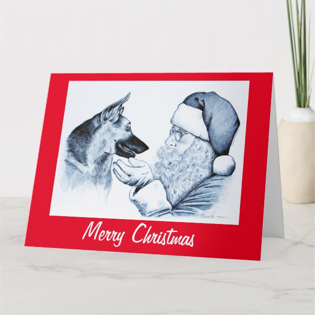 German Shepherd and Santa Claus for Christmas Thank You Card (Front)