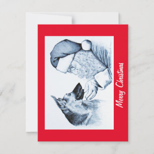 German Shepherd and Santa Claus for Christmas Thank You Card