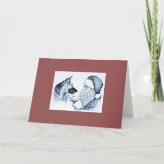 German Shepherd and Santa Claus Holiday Card