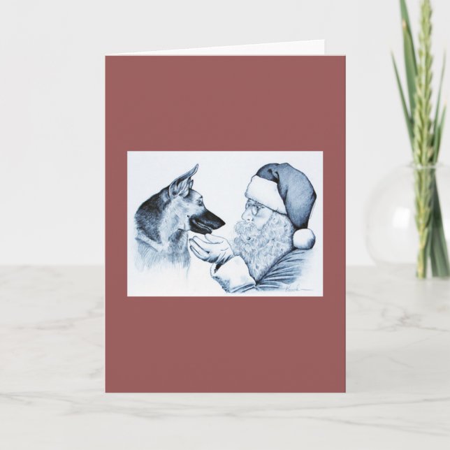 German Shepherd and Santa Claus Holiday Card (Front)